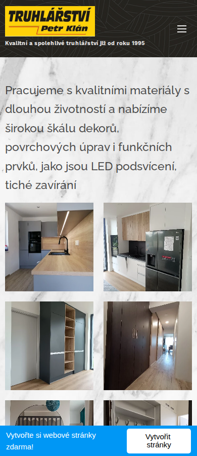 Současný web Truhlářství Petr Klán na mobilu