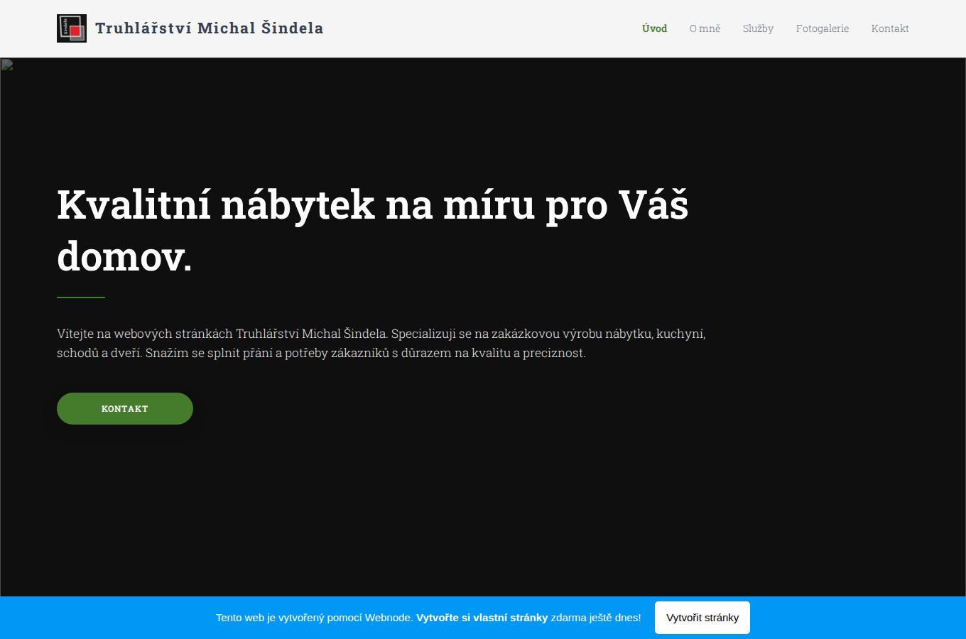 Současný web Truhlářství Šindela na počítači
