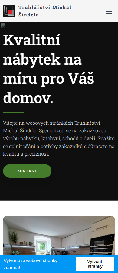 Současný web Truhlářství Šindela na mobilu
