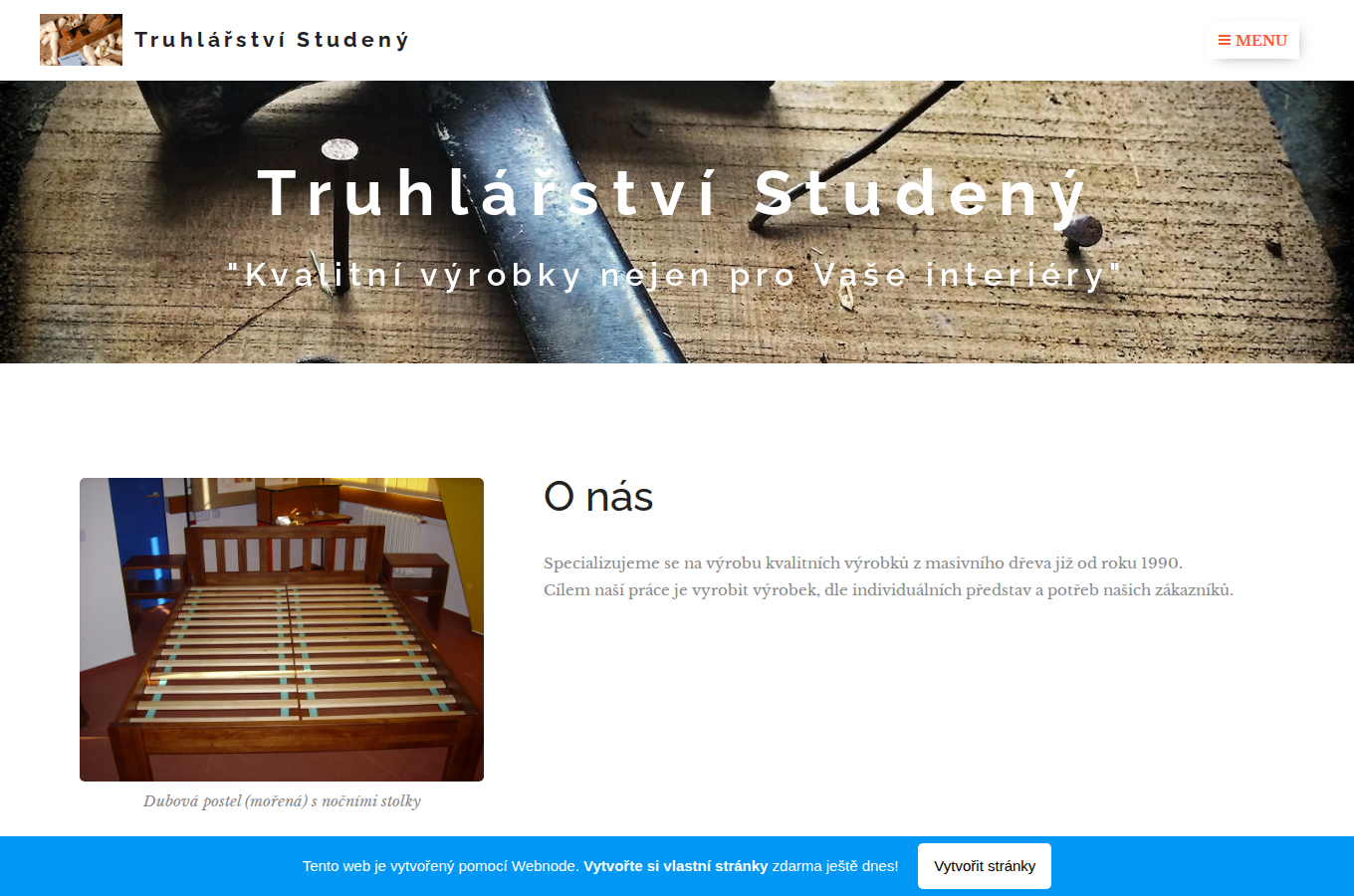 Současný web Truhlářství Studený na počítači