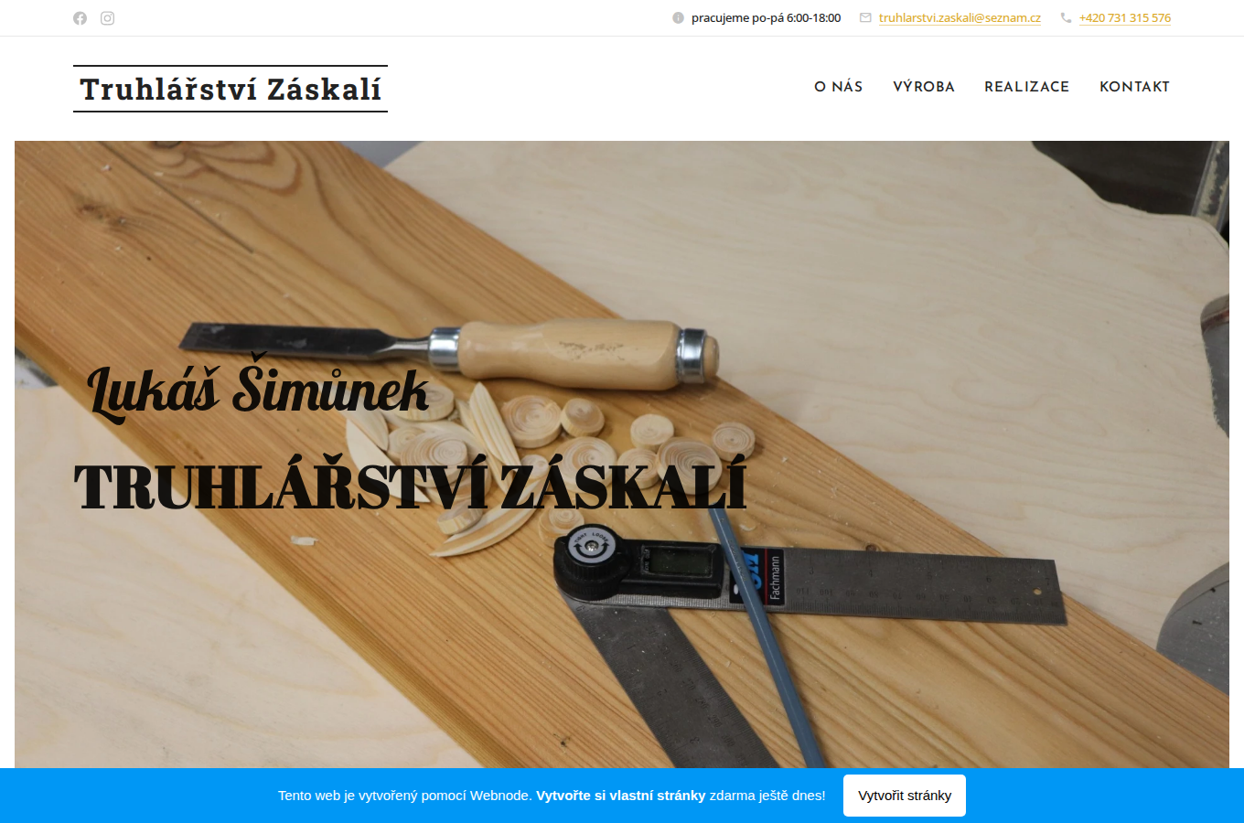 Současný web Truhlářství Zaskalí na počítači