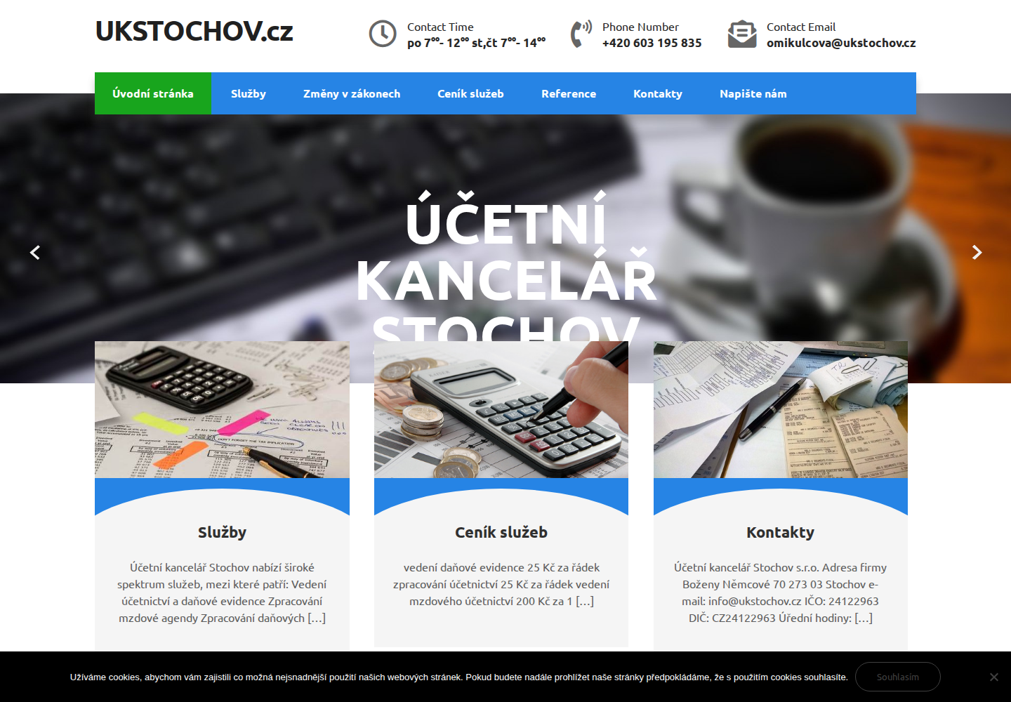 Současný web Účetní kancelář Stochov na počítači