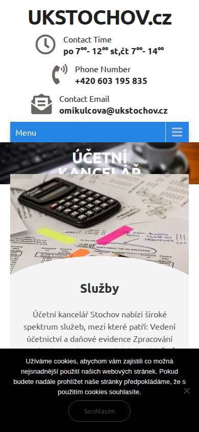 Současný web Účetní kancelář Stochov na mobilu