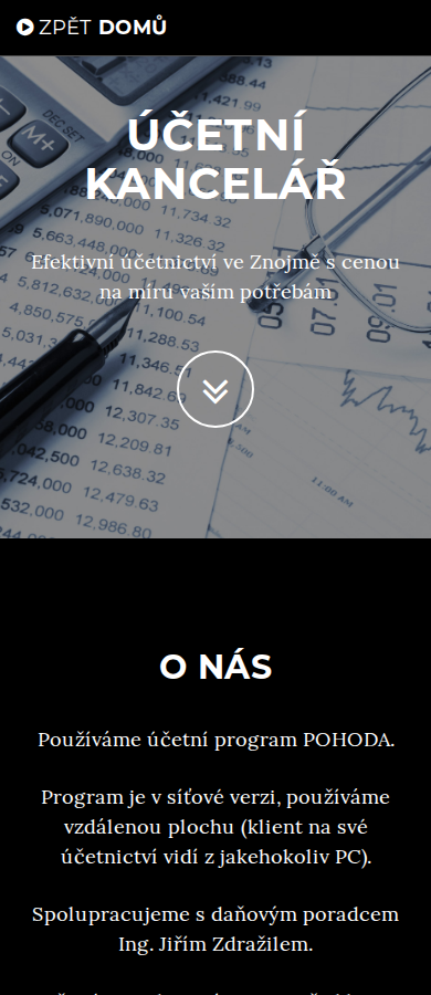 Současný web Účetní kancelář Znojmo na mobilu