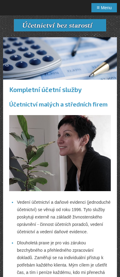 Současný web Účetní Marika Struhalová na mobilu