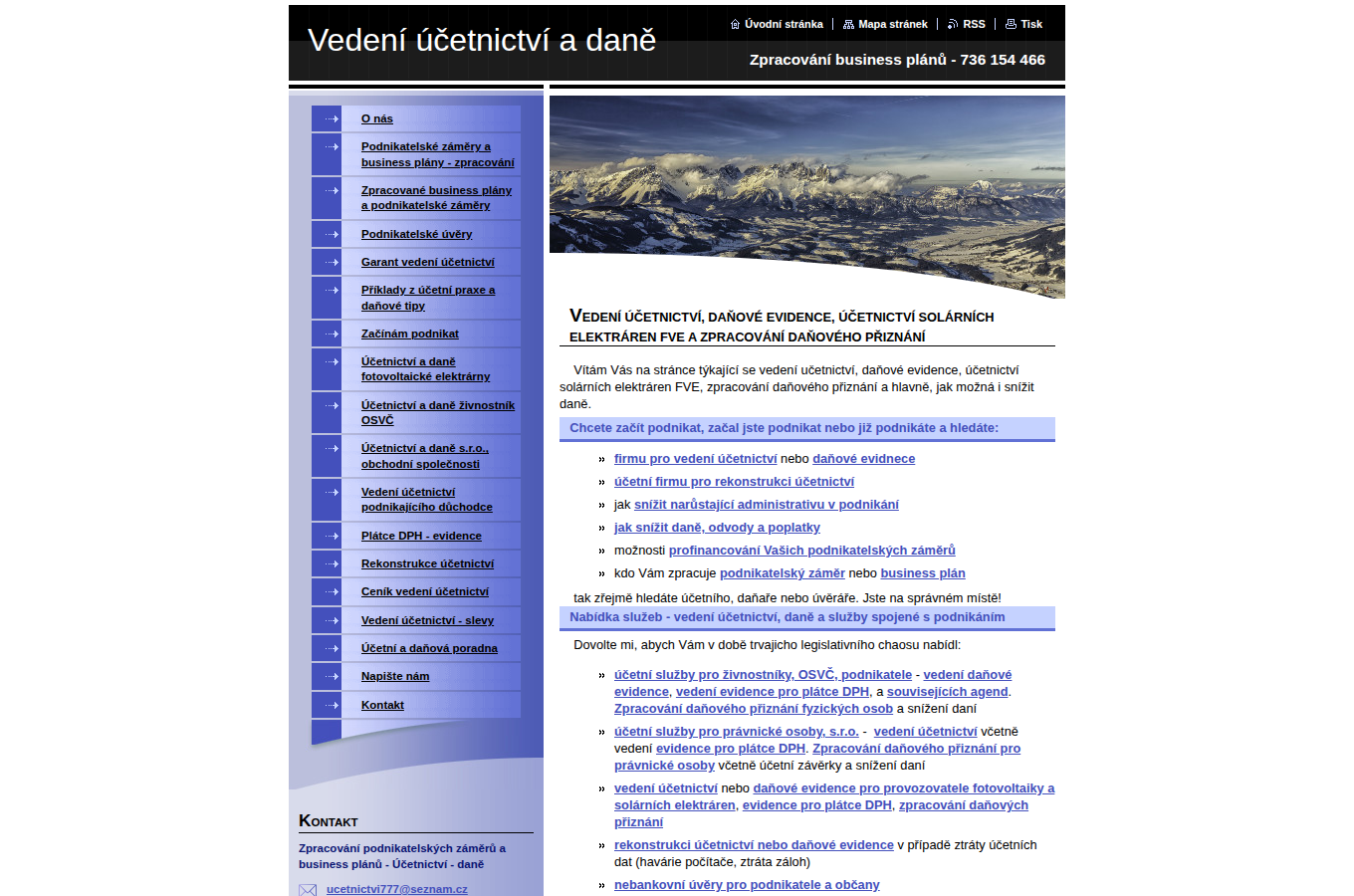 Současný web Účetnictví 777 na počítači