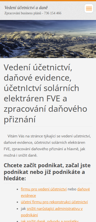 Současný web Účetnictví 777 na mobilu