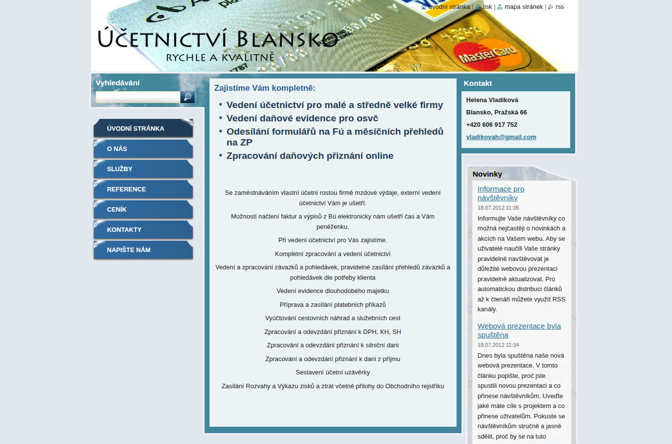 Současný web Účetnictví Blansko na počítači