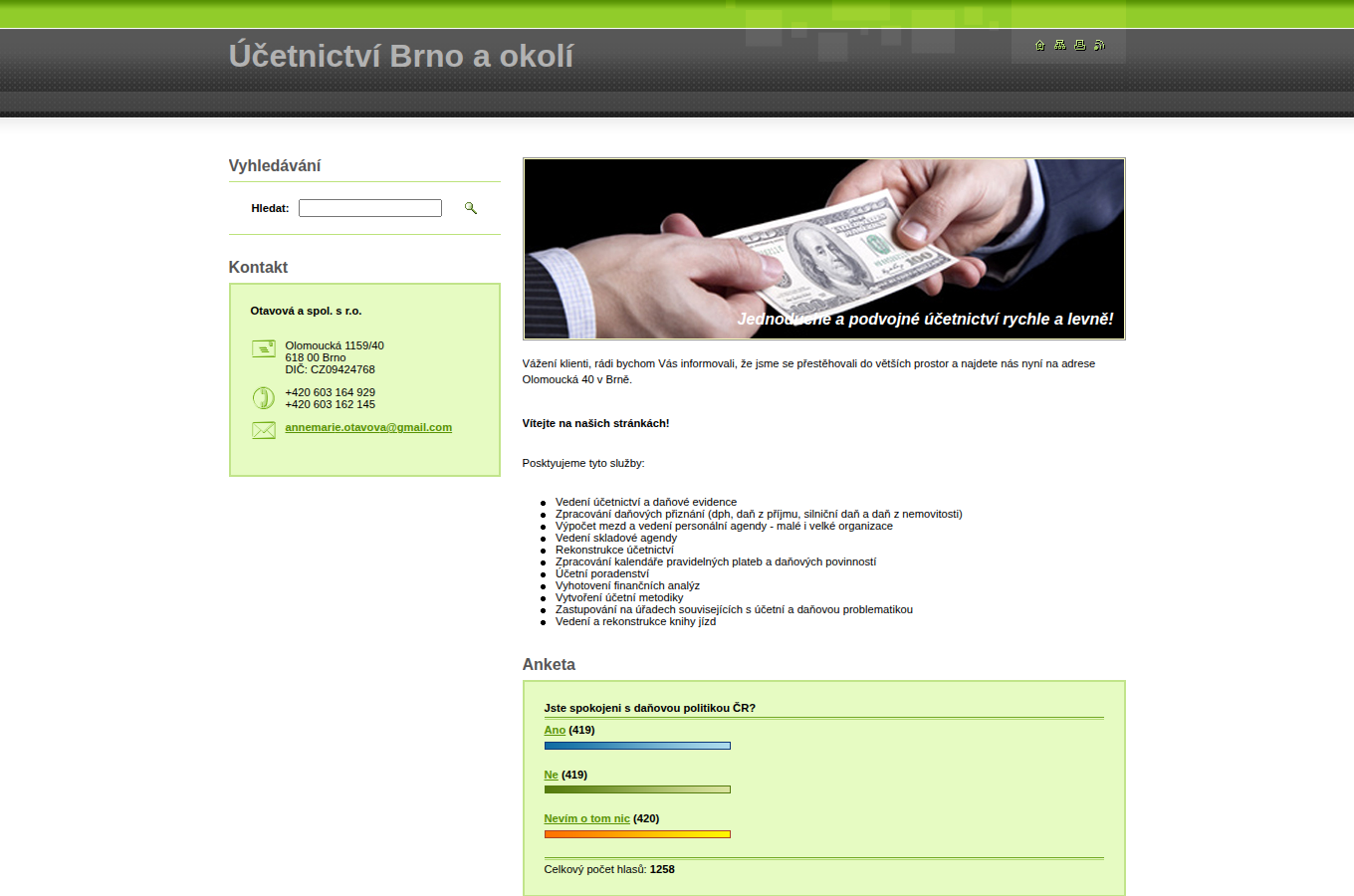 Současný web Účetnictví Brno Otavová na počítači