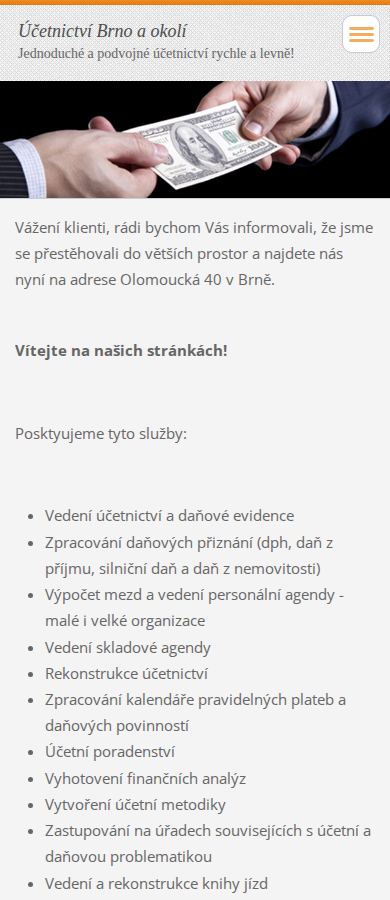 Současný web Účetnictví Brno Otavová na mobilu