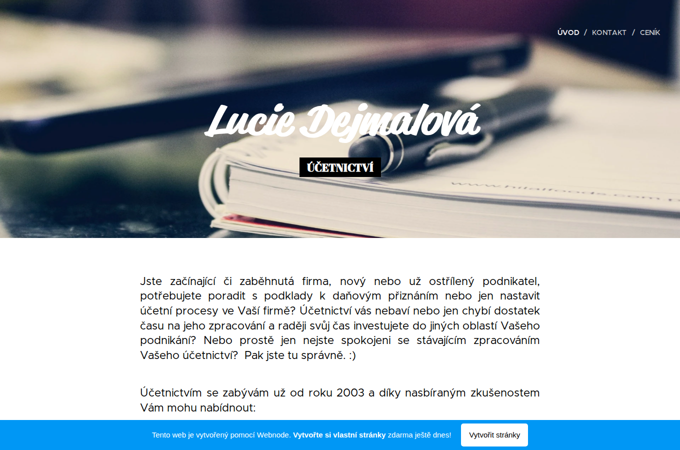 Současný web Účetnictví Dejmalová na počítači