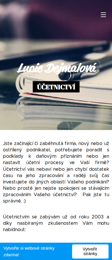 Současný web Účetnictví Dejmalová na mobilu
