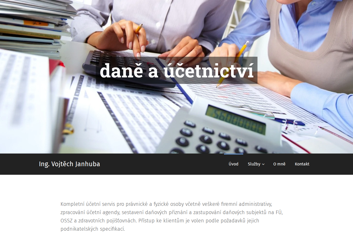 Současný web Účetnictví Janhuba na počítači
