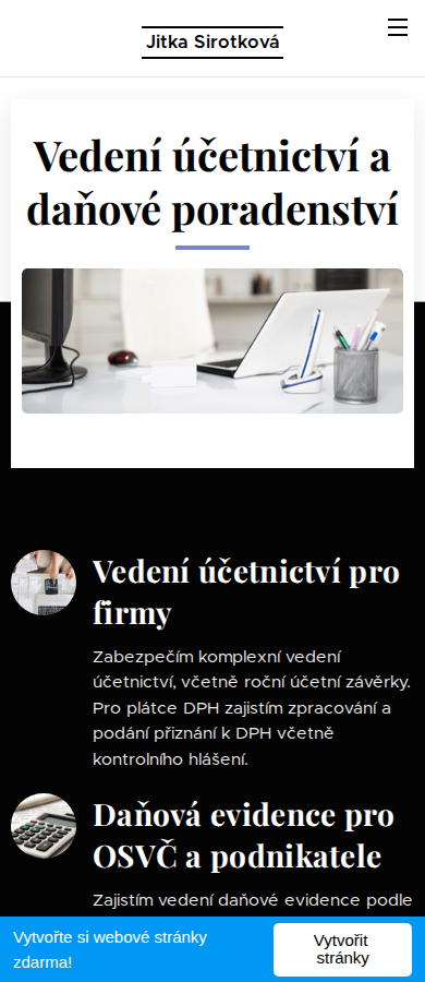 Současný web Účetnictví Jitka Sirotková na mobilu