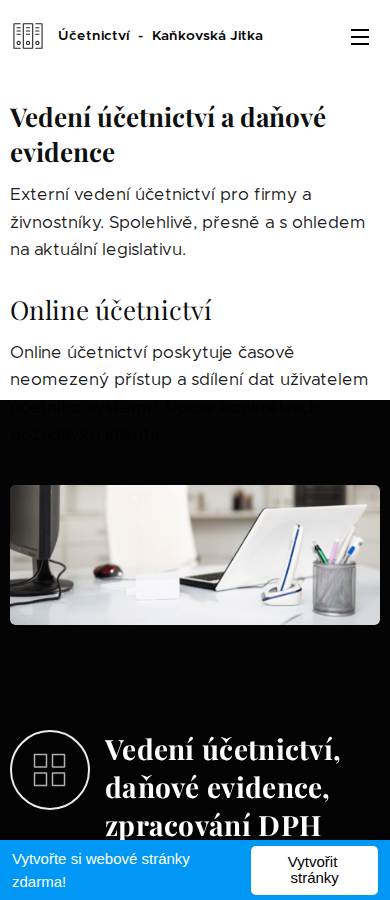 Současný web Účetnictví Kaňkovská Jitka na mobilu