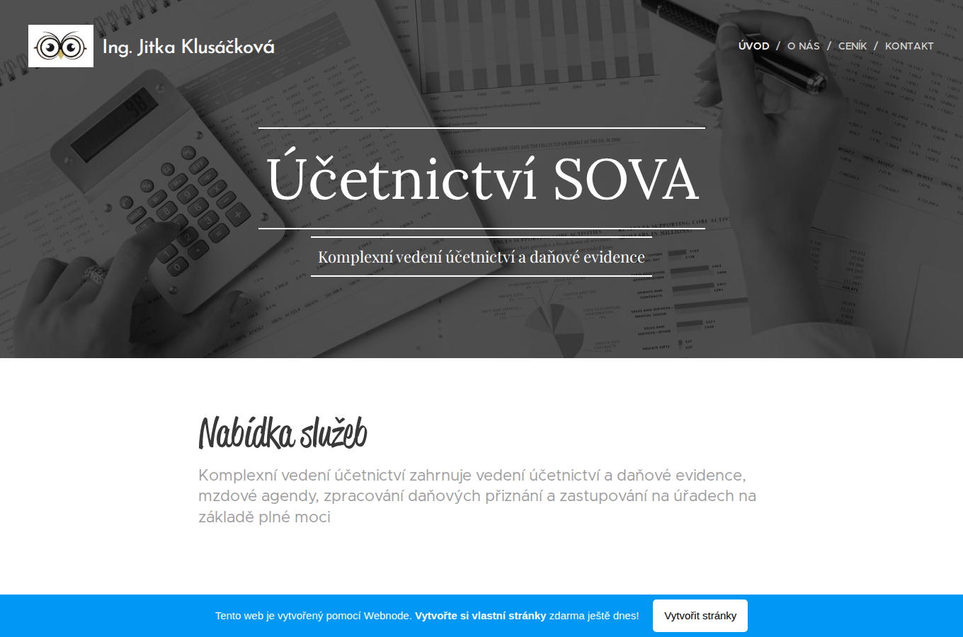 Současný web Účetnictví Klusáčková na počítači