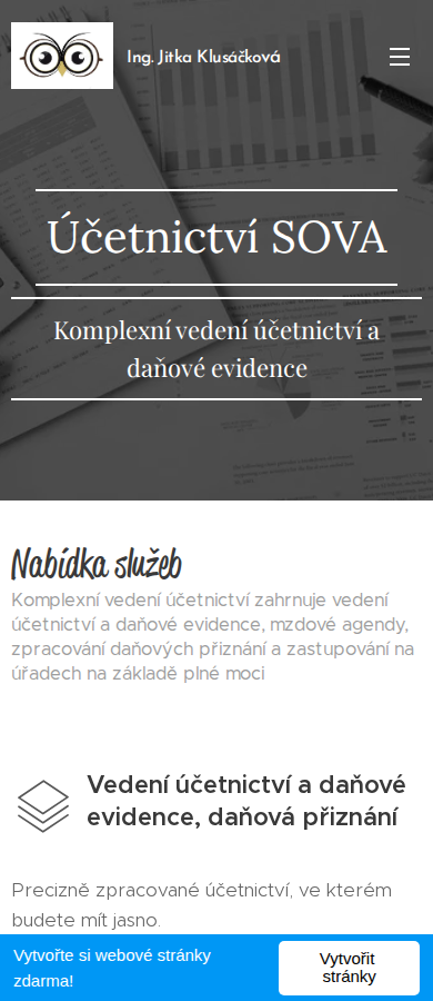 Současný web Účetnictví Klusáčková na mobilu