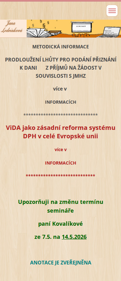 Současný web Účetnictví Ledvinková Pardubice na mobilu