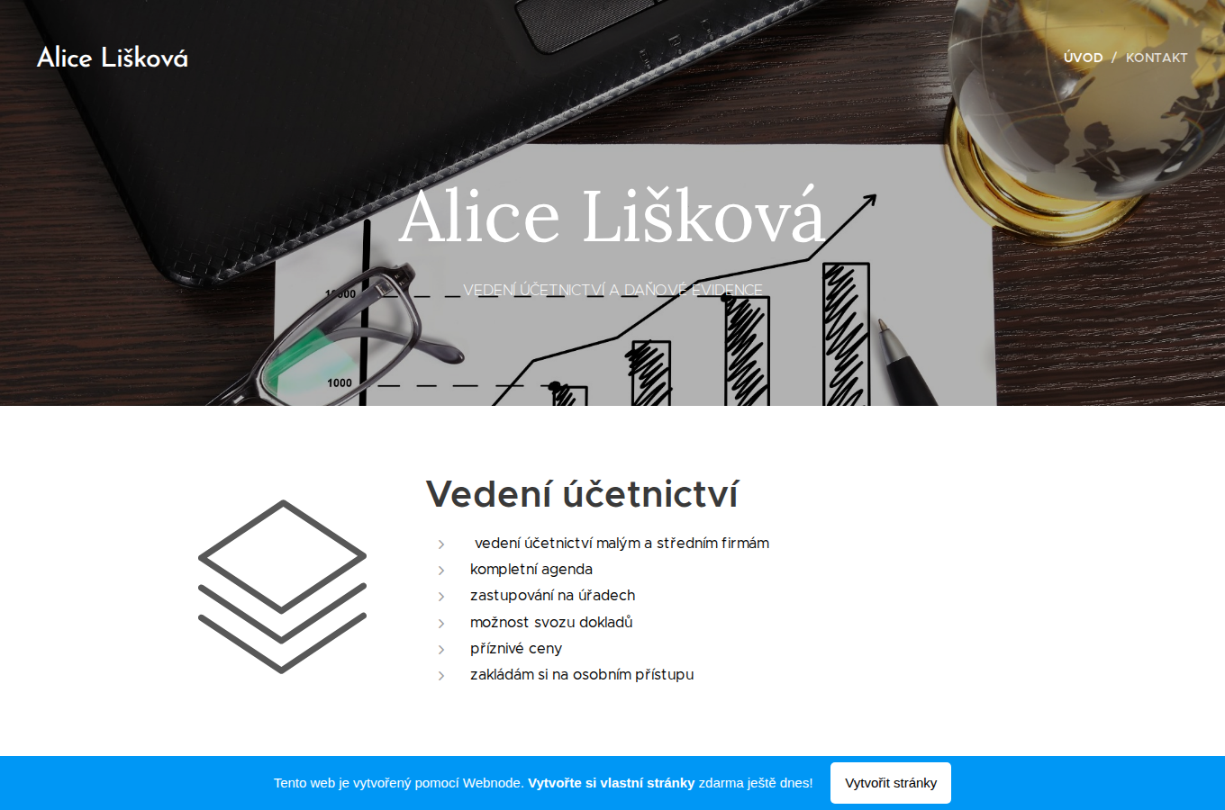 Současný web Účetnictví Lišková na počítači