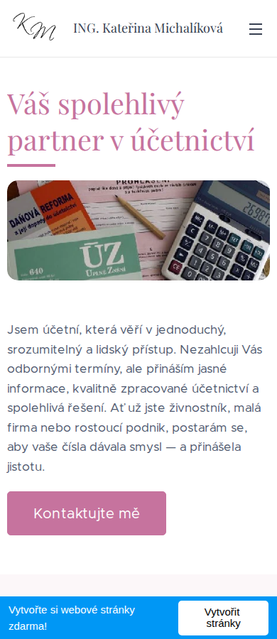 Současný web Účetnictví Michalíková na mobilu