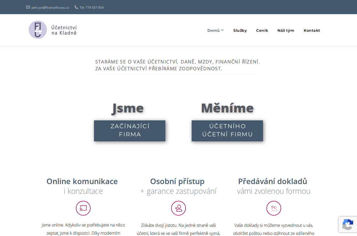 Současný web Účetnictví na kladně na počítači