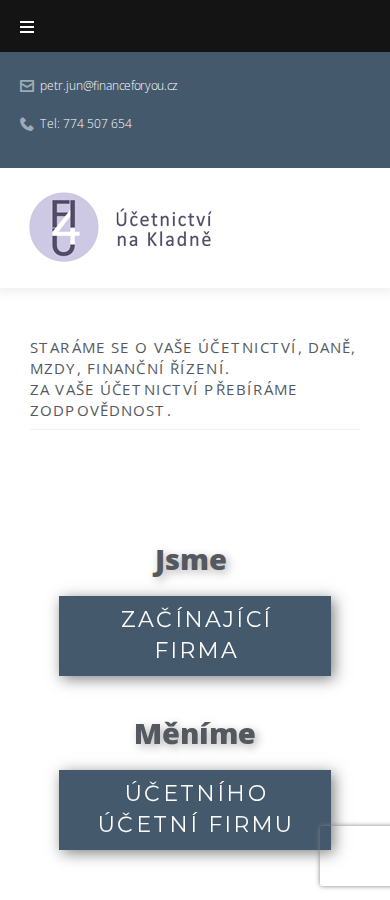Současný web Účetnictví na kladně na mobilu