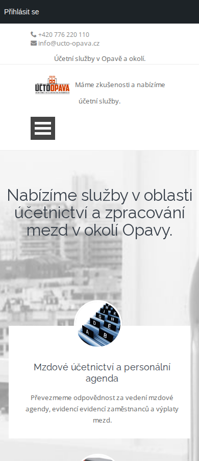 Současný web Účetnictví Opava na mobilu