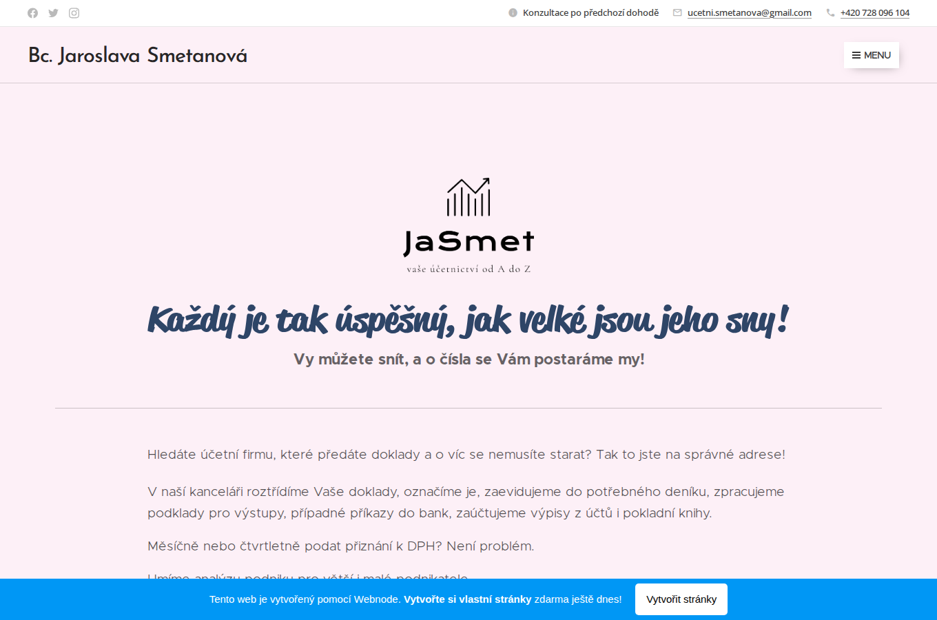 Současný web Účetnictví Smetanová na počítači
