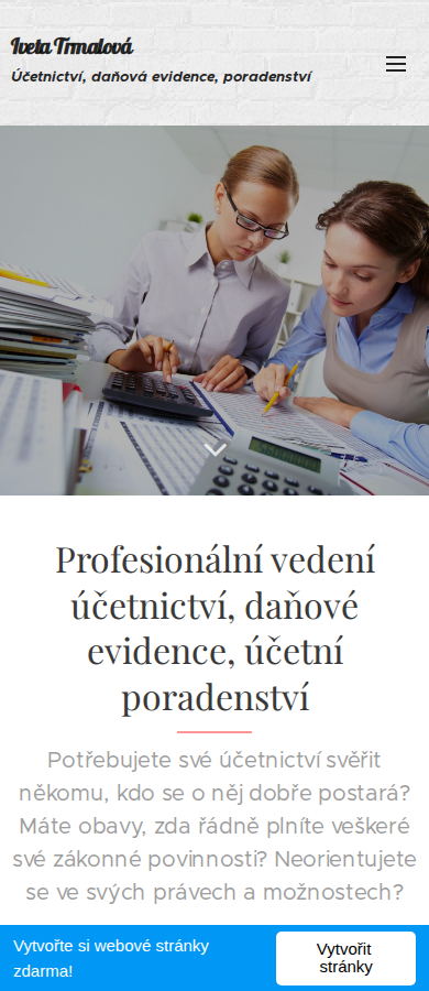 Současný web Účetnictví Trmalová na mobilu