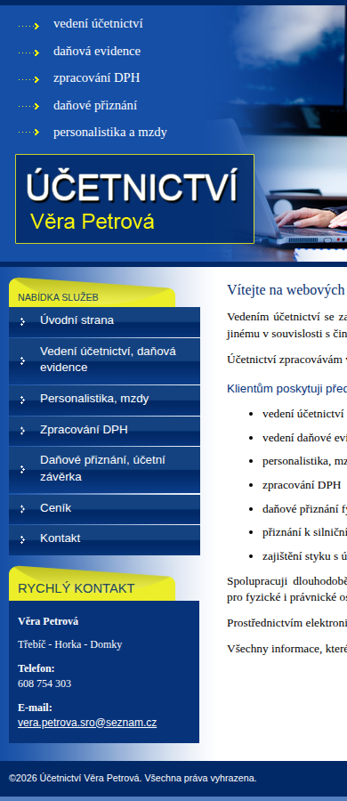 Současný web Účetnictví Věra Petrova na mobilu