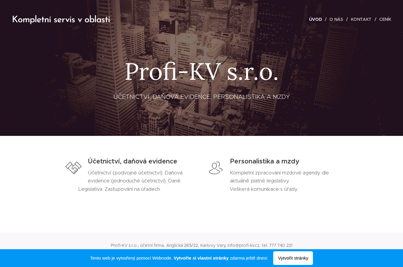 Současný web Účto KV s.r.o. na počítači