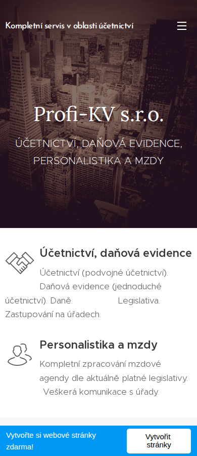 Současný web Účto KV s.r.o. na mobilu