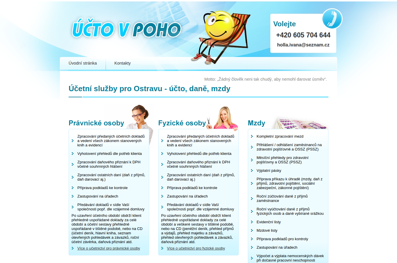 Současný web Účto v pohodě – Ivana Hollá na počítači
