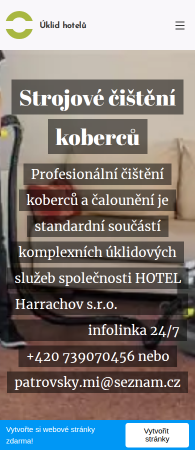 Současný web Úklid hotelů na mobilu