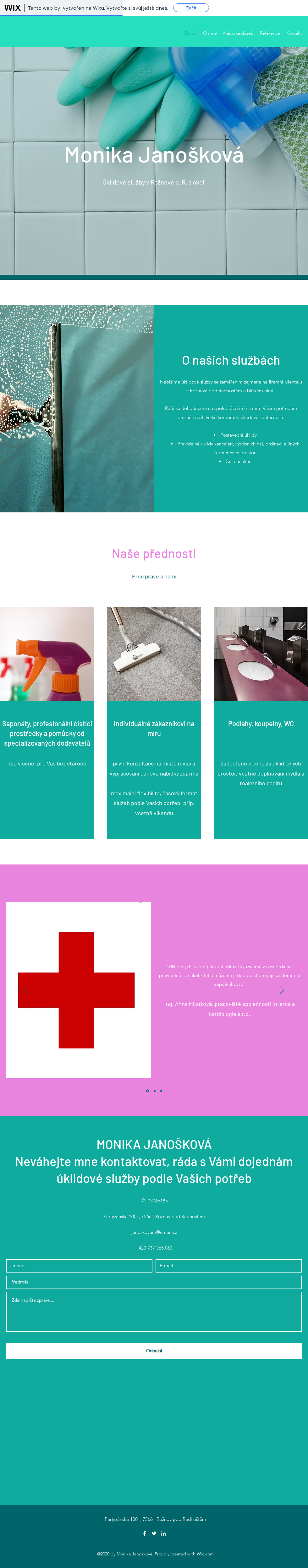 Současný web Úklidové služby Monika Janošková na mobilu