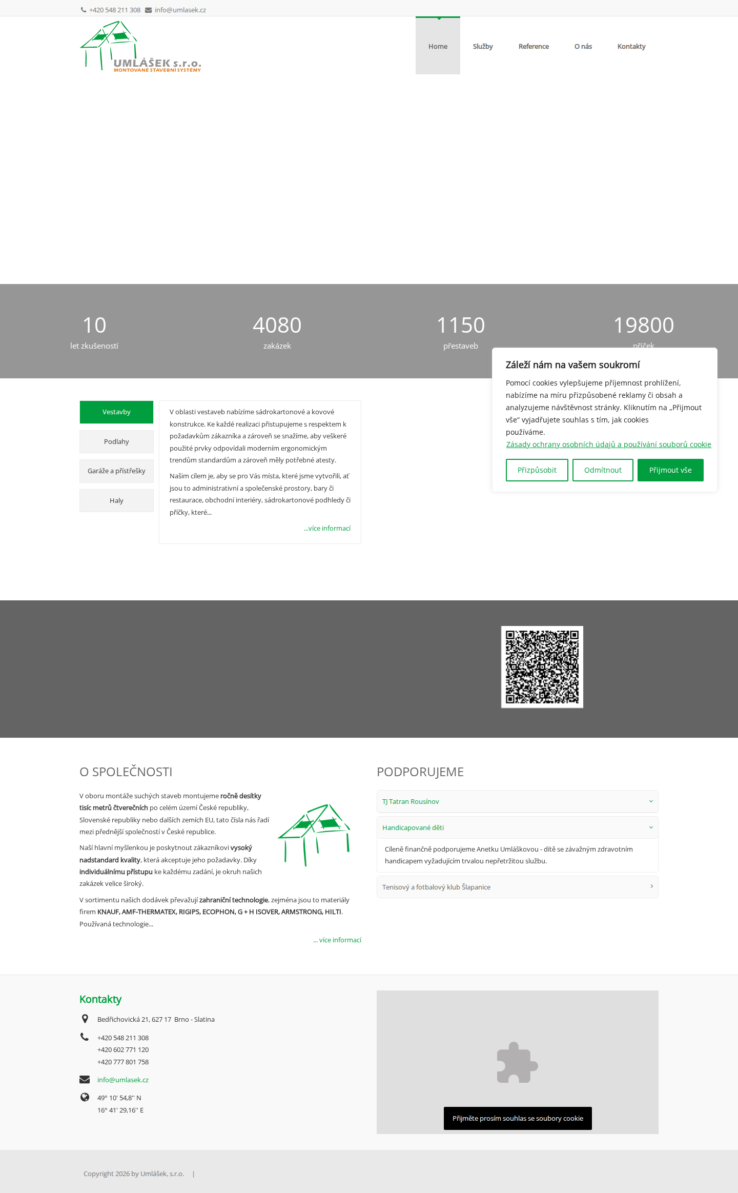 Současný web Umlášek, s.r.o. na počítači