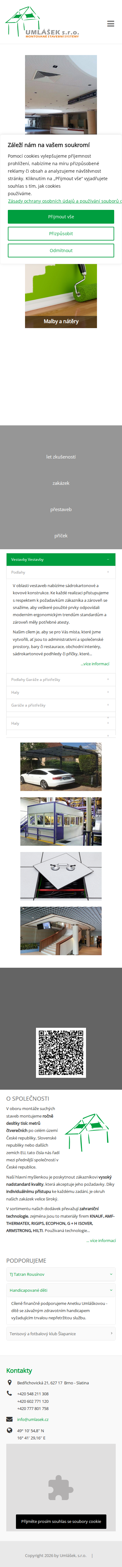 Současný web Umlášek, s.r.o. na mobilu