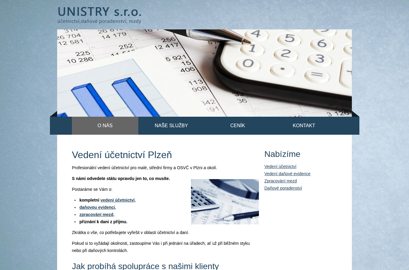 Současný web UNISTRY s.r.o. na počítači