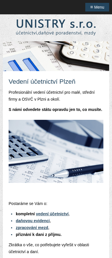 Současný web UNISTRY s.r.o. na mobilu