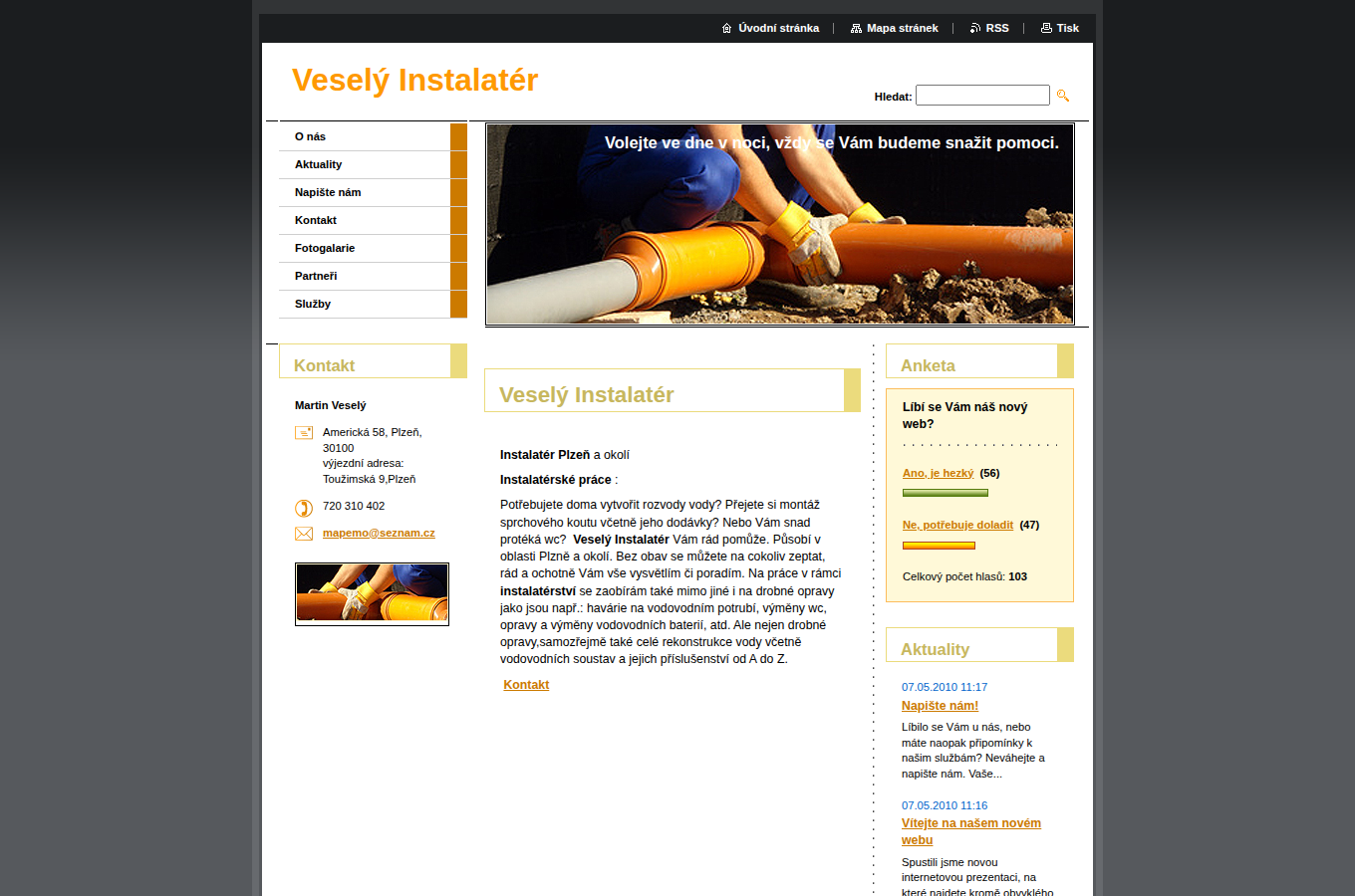Současný web Veselý instalatér na počítači