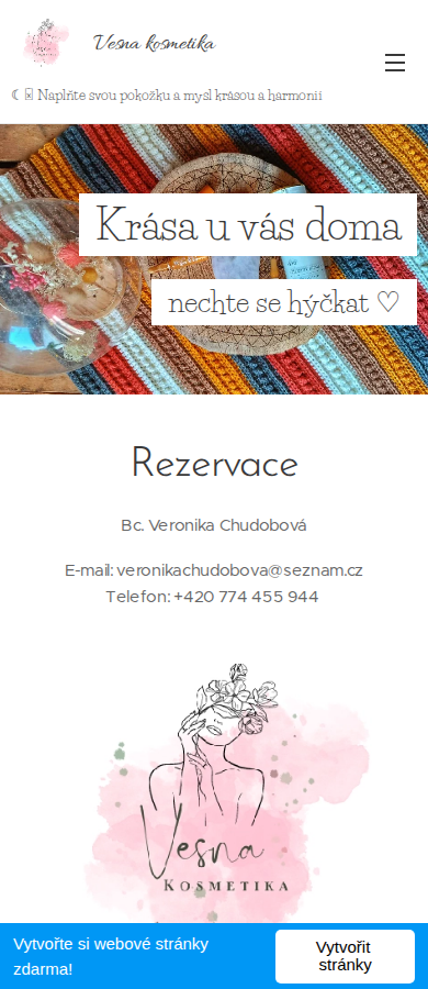 Současný web Vesna Kosmetika na mobilu
