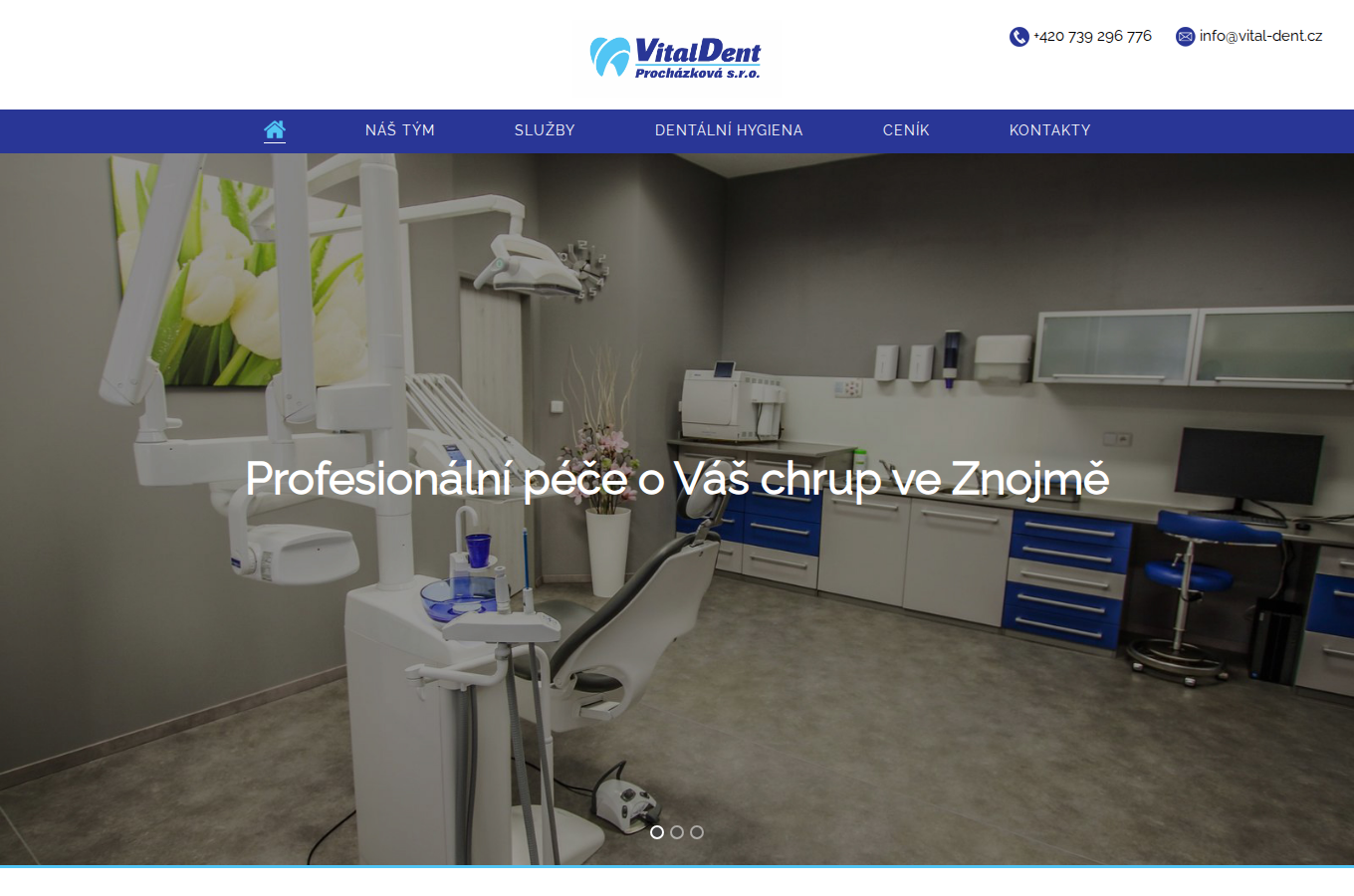 Současný web VitalDent Procházková Znojmo, zubní ordinace, dentální hygiena na počítači
