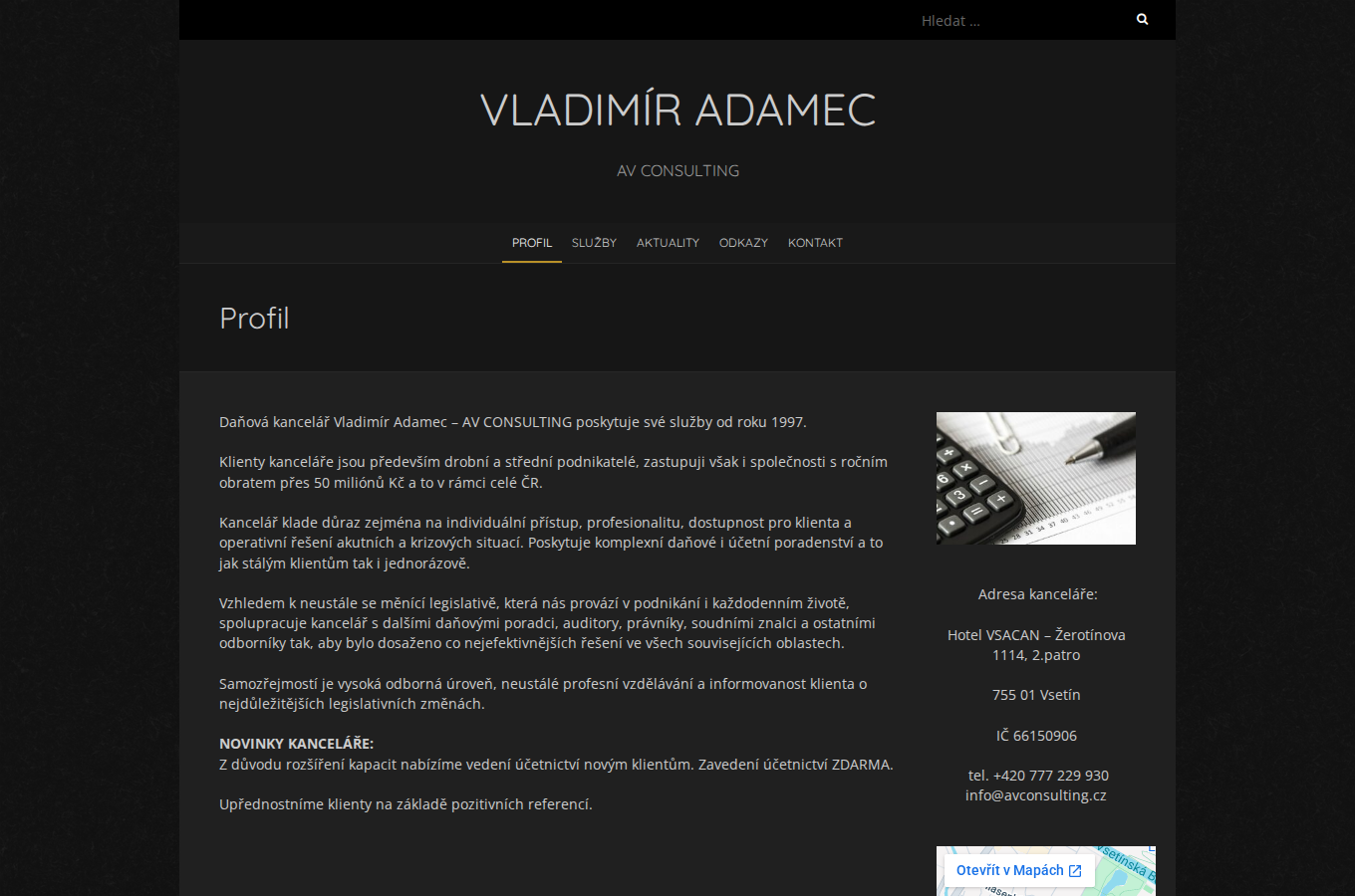 Současný web Vladimír Adamec – AV CONSULTING na počítači