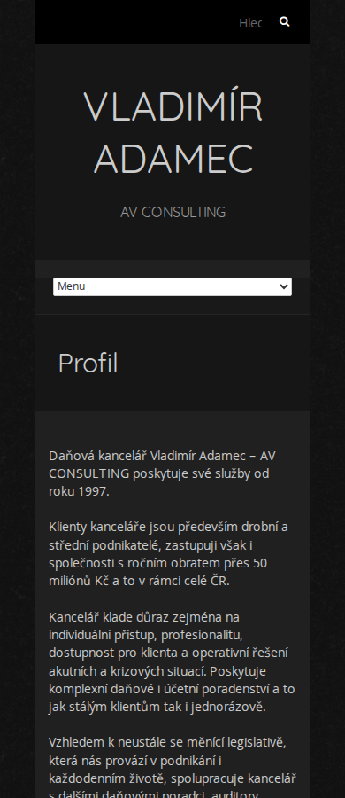 Současný web Vladimír Adamec – AV CONSULTING na mobilu
