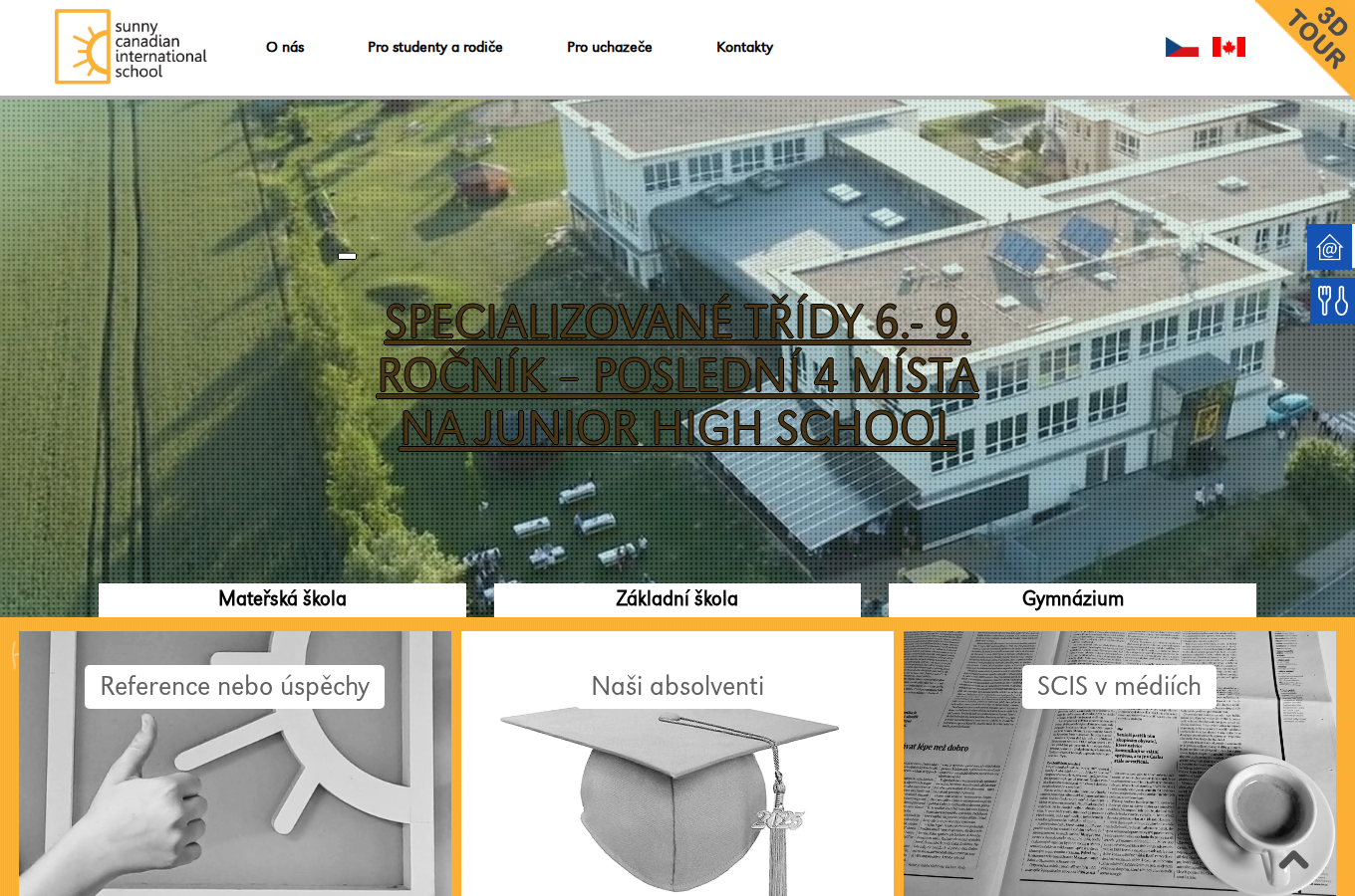 Současný web Základní škola a Gymnázium, s.r.o. na počítači
