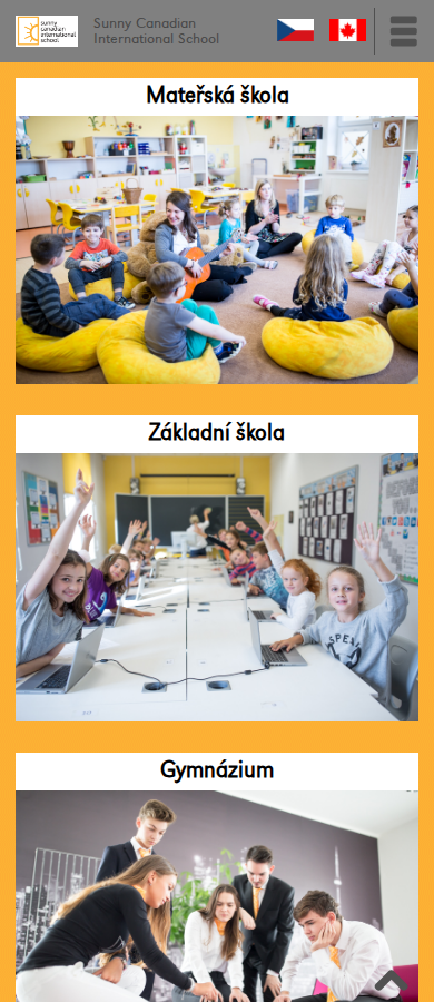 Současný web Základní škola a Gymnázium, s.r.o. na mobilu