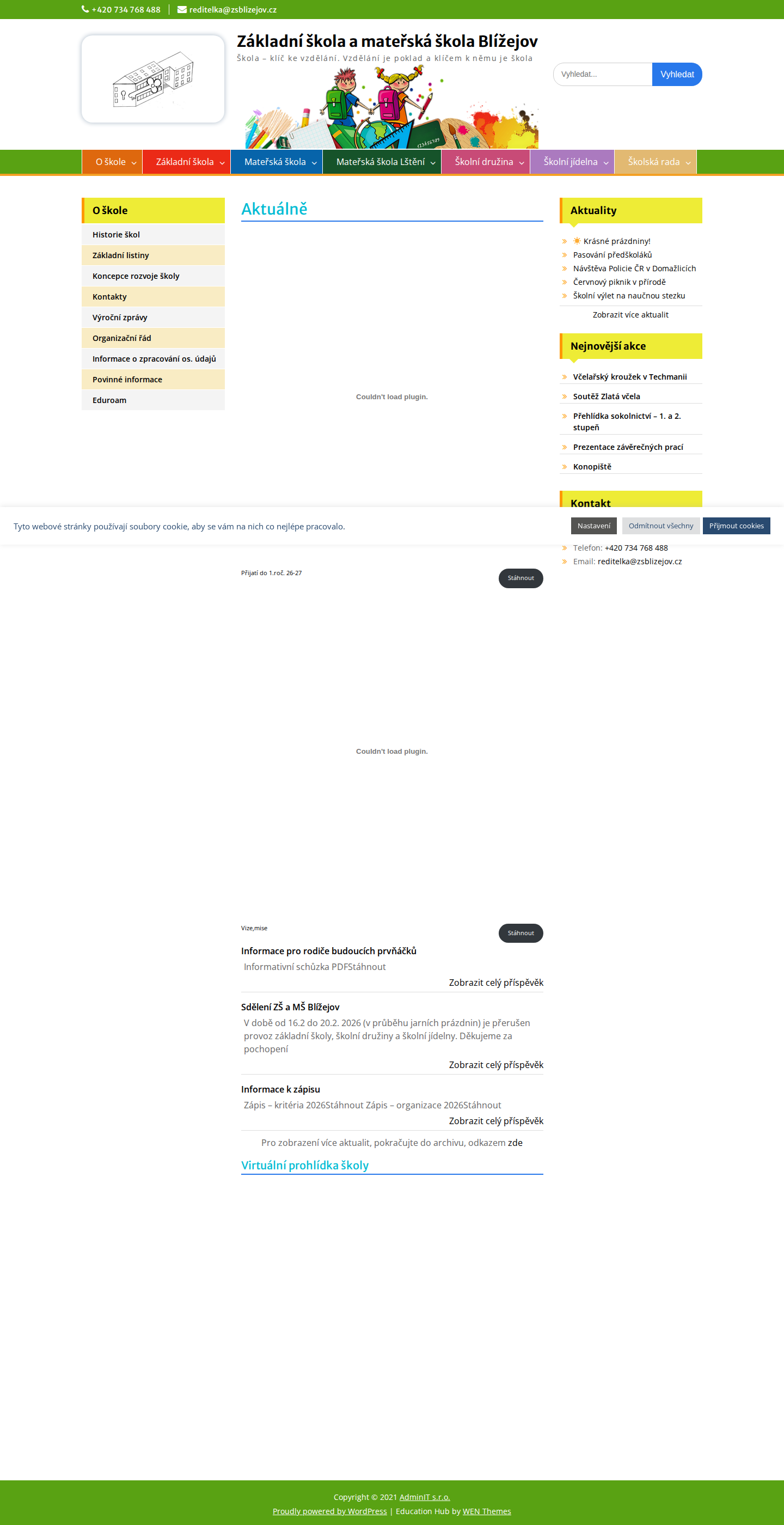 Současný web Základní škola a mateřská škola Blížejov na počítači