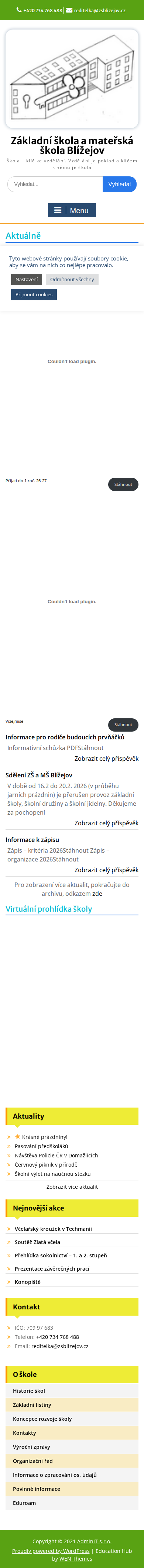 Současný web Základní škola a mateřská škola Blížejov na mobilu