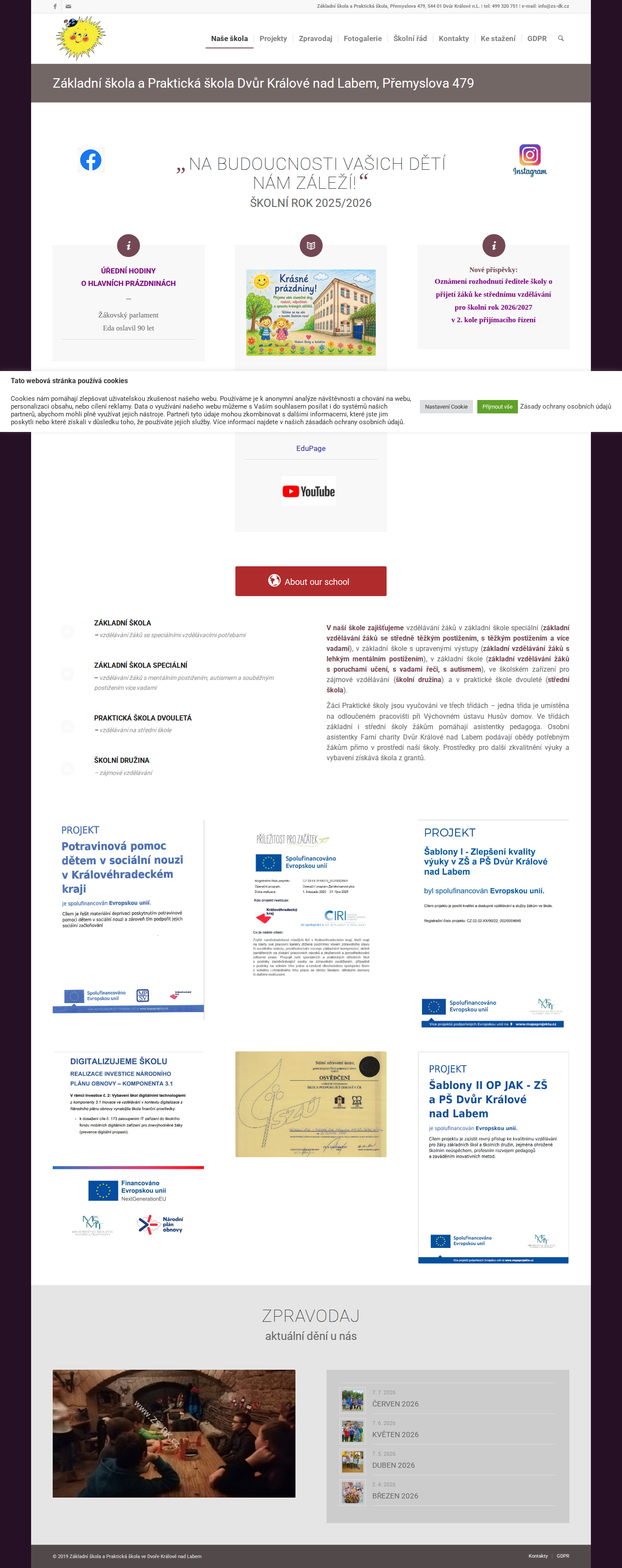 Současný web Základní škola a Praktická škola ve Dvoře Králové nad Labem na počítači