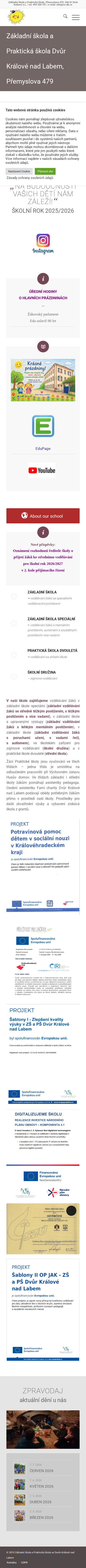 Současný web Základní škola a Praktická škola ve Dvoře Králové nad Labem na mobilu